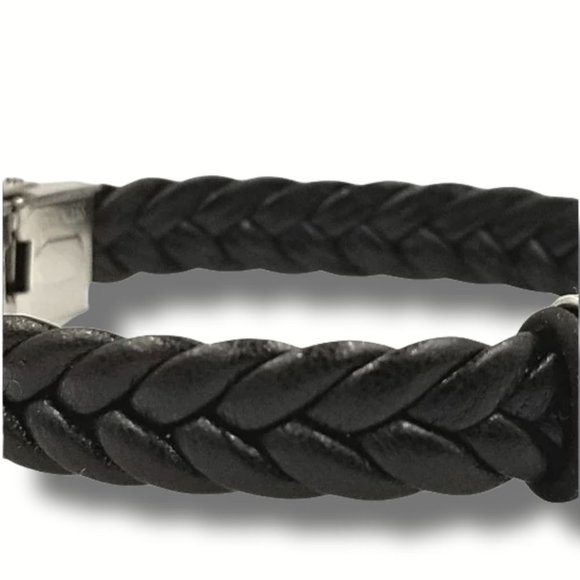 Stainless Steel Hypoallergenic Braided Black Leather Adjustable Bracelet (NWT) - Picture 5 of 8